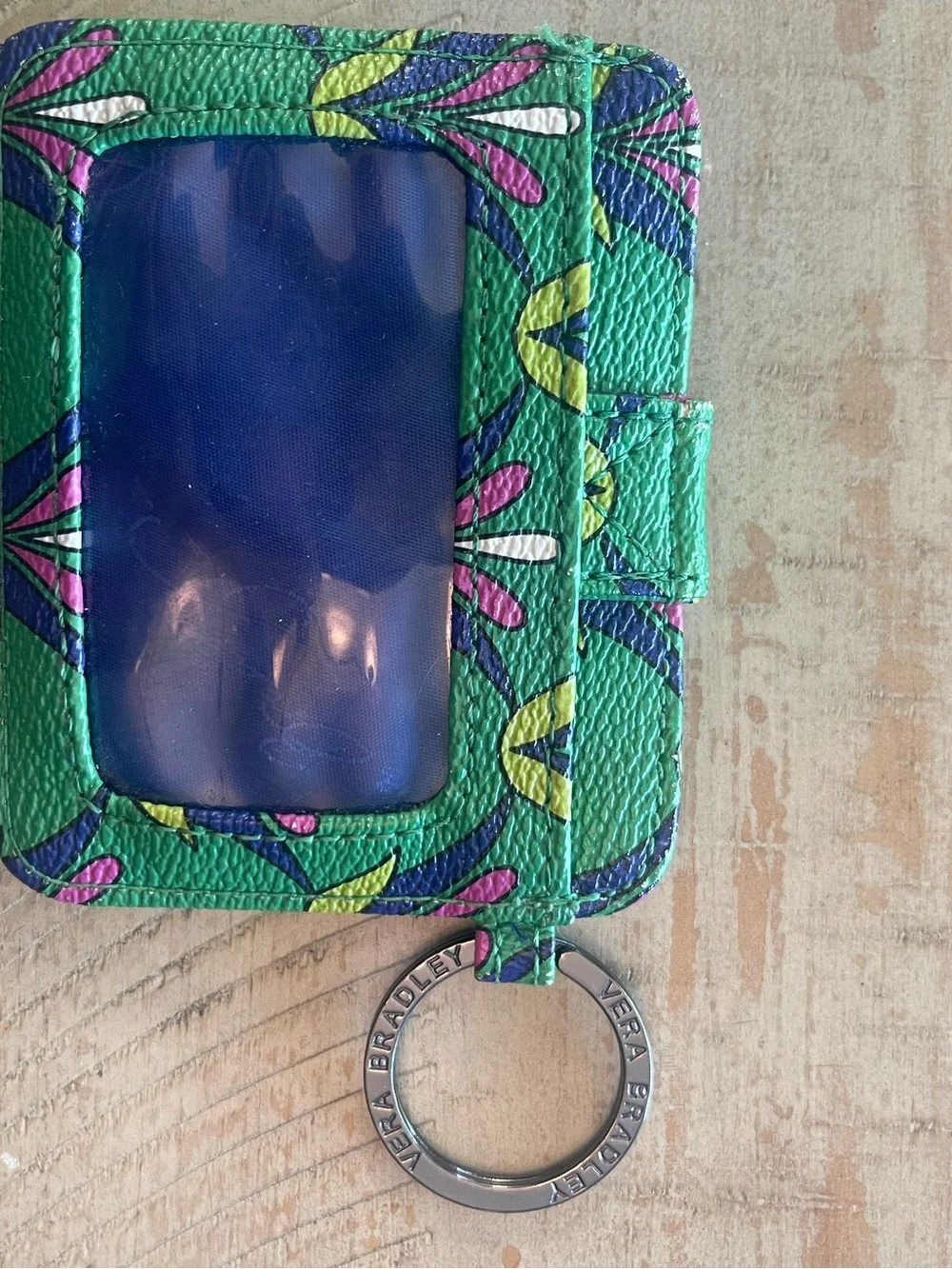 Vera Bradley Green Floral Card Holder Key Ring with Navy Accents - Picture 5 of 7